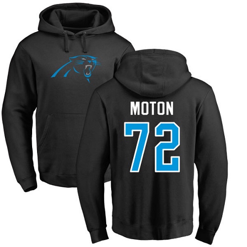 Carolina Panthers Men Black Taylor Moton Name and Number Logo NFL Football #72 Pullover Hoodie Sweatshirts